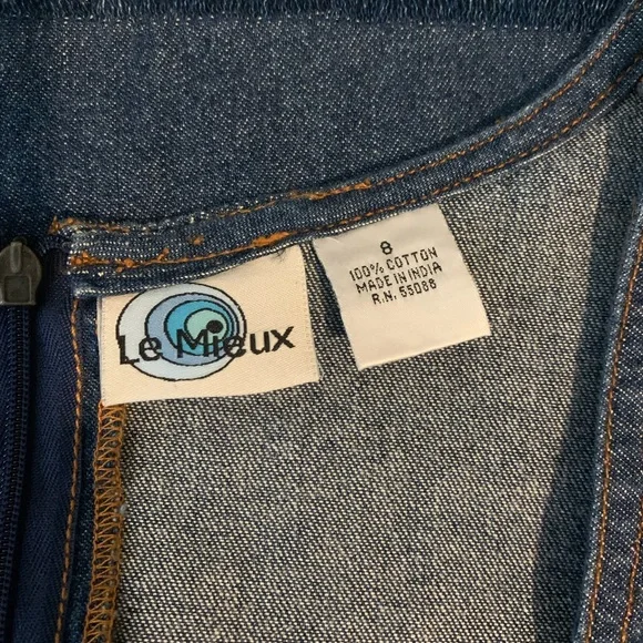 Le Mieux Dress Women 6 Blue Shift Denim Sweetheart Frayed Cotton Preppy no tags - Picture 3 of 13